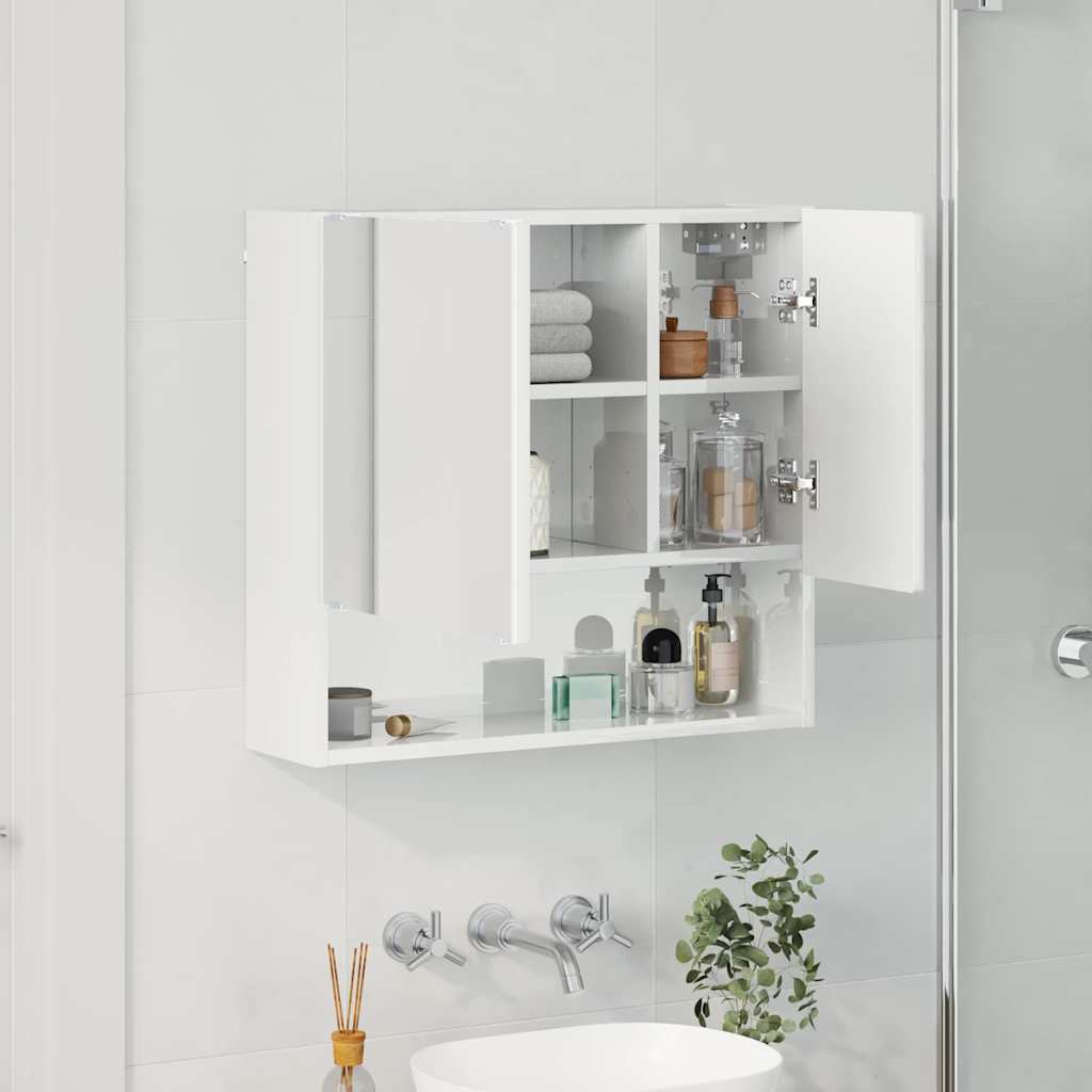 Spiegelkast Hoogglans wit 59 x 17 x 55 cm Bewerkt hout