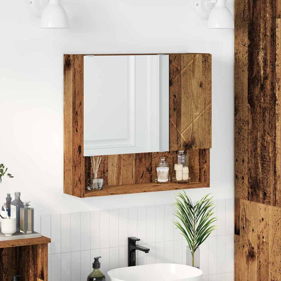 Spiegelkast Wandgemonteerd Oudhout 59 x 17 x 55 cm Bewerkt hout