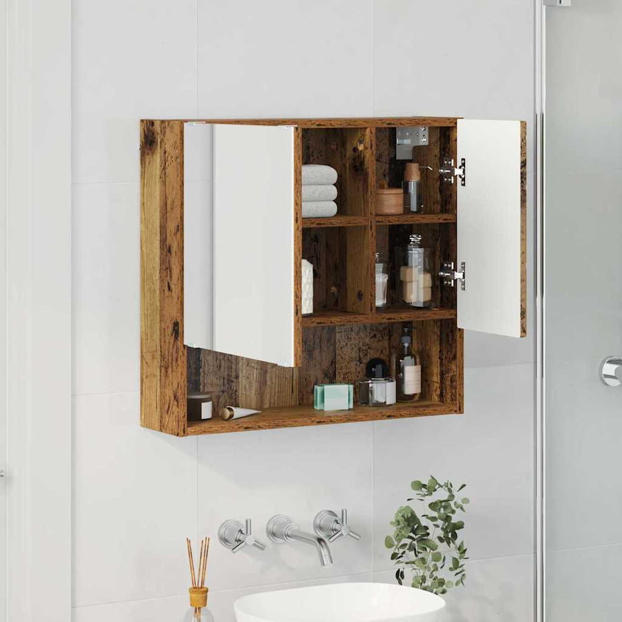 Spiegelkast Wandgemonteerd Oudhout 59 x 17 x 55 cm Bewerkt hout