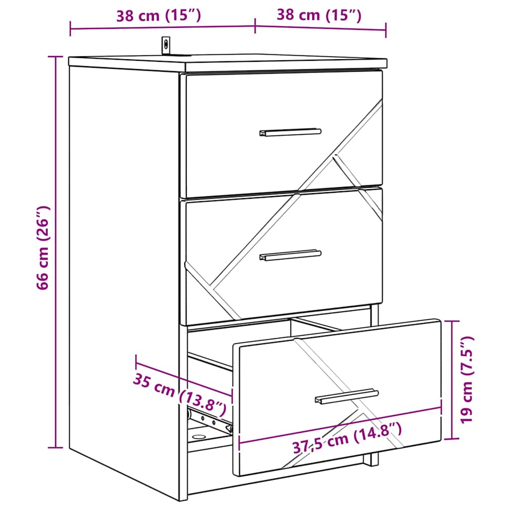 Nachtkastje met lade Zwart 38 x 38 x 66 cm Bewerkt hout