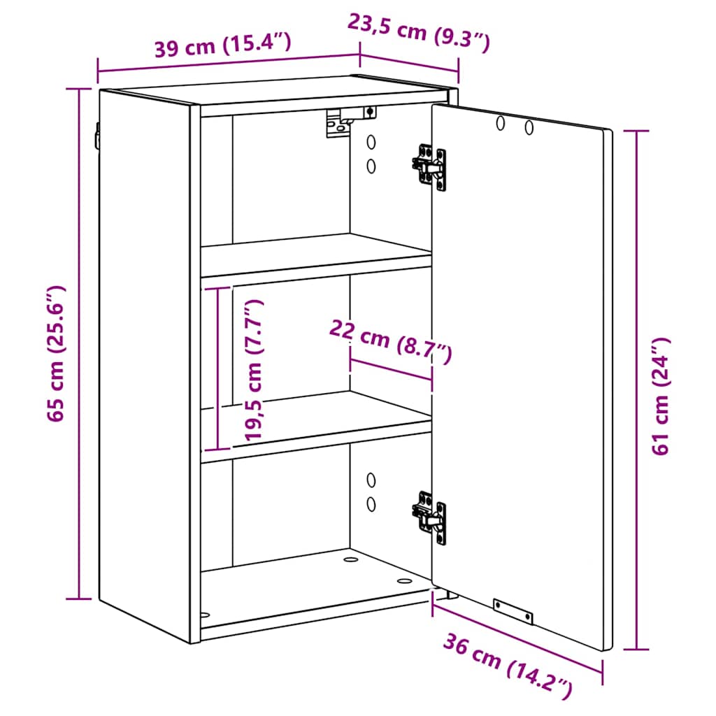 Badkamer Kast Wandgemonteerd Sonoma Eiken 39 x 23,5 x 65 cm