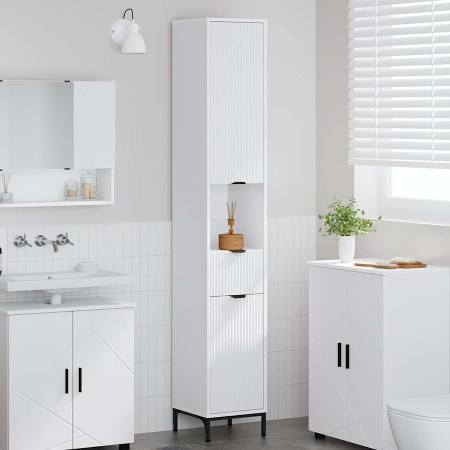 Hoge badkamerkast met lade Wit 31.5 x 33 x 190 cm Bewerkt hout