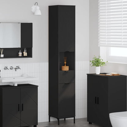 Badkamer Kast Zwart 31,5 x 33 x 190 cm Bewerkt hout & Metaal