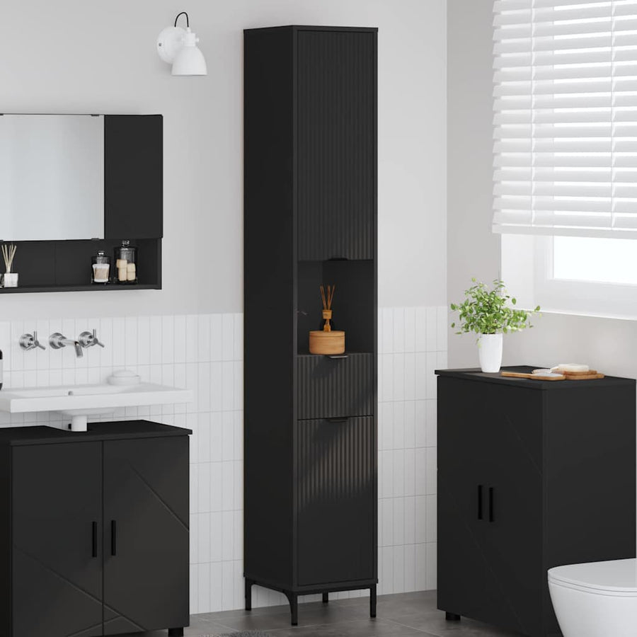 Badkamer Kast Zwart 31,5 x 33 x 190 cm Bewerkt hout & Metaal