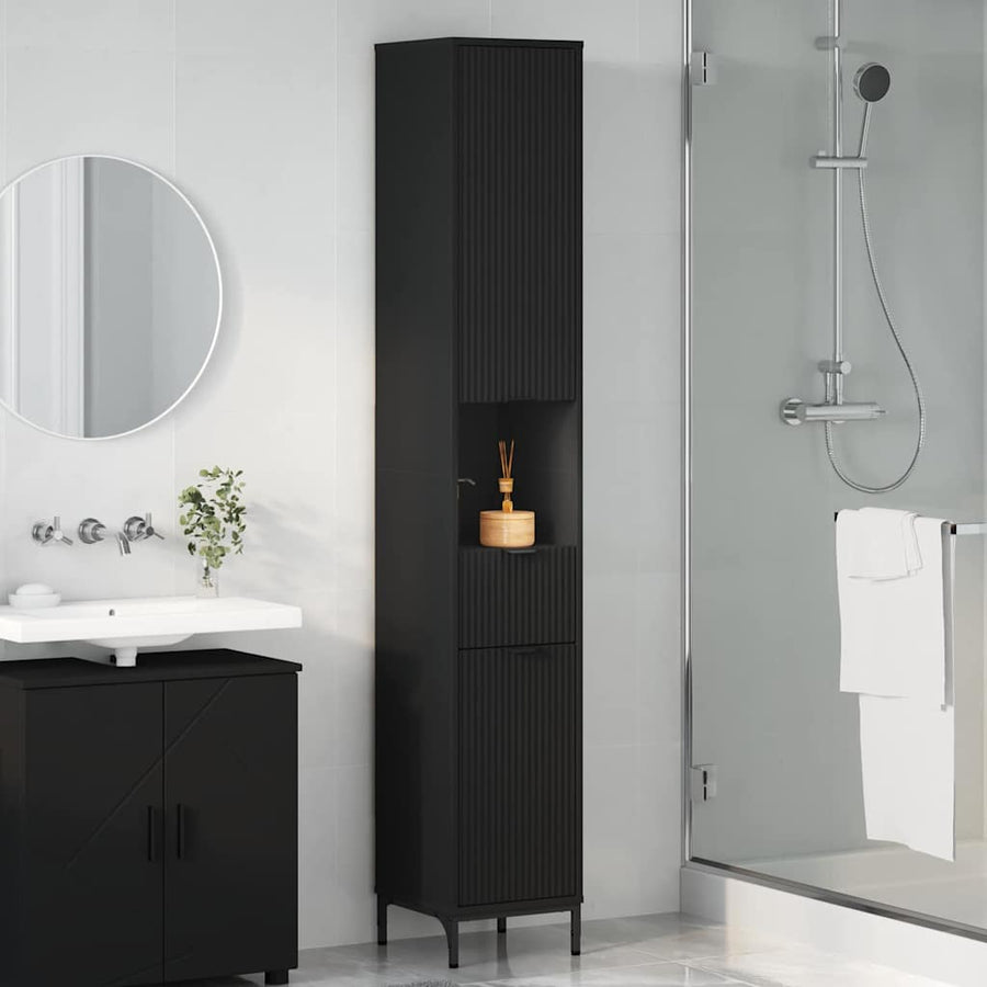 Badkamer Kast Zwart 31,5 x 33 x 190 cm Bewerkt hout & Metaal