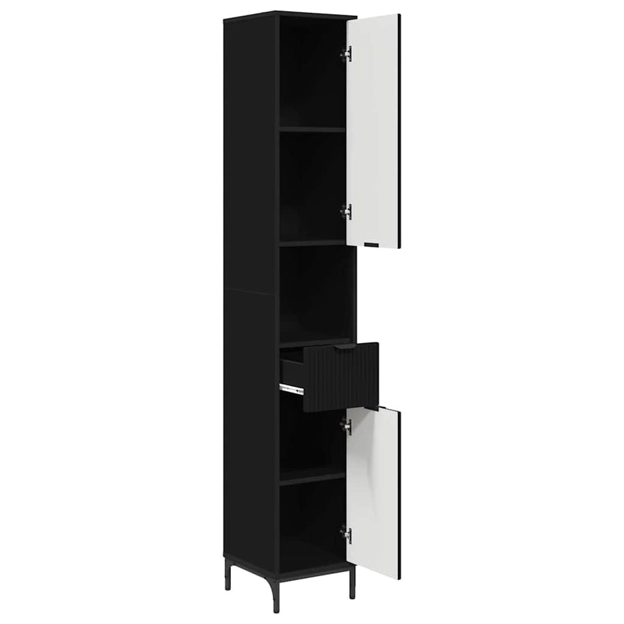 Badkamer Kast Zwart 31,5 x 33 x 190 cm Bewerkt hout & Metaal