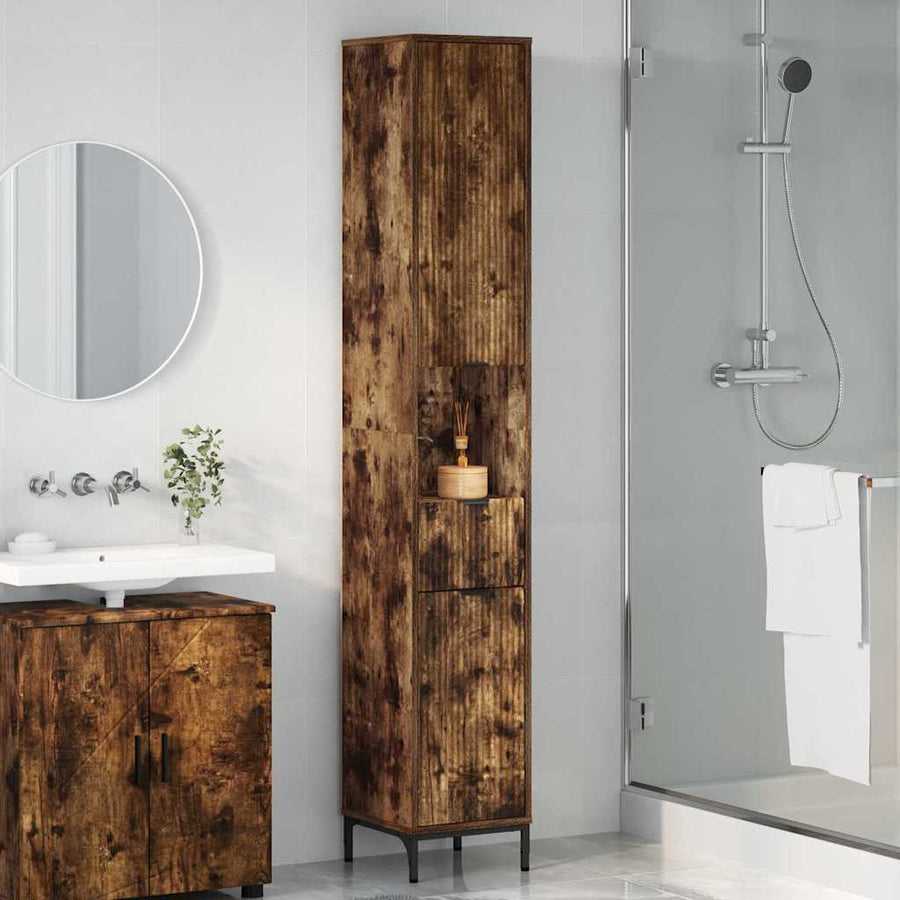 Hoge badkamerkast Gerookt eiken 31.5 x 33 x 190 cm Bewerkt hout