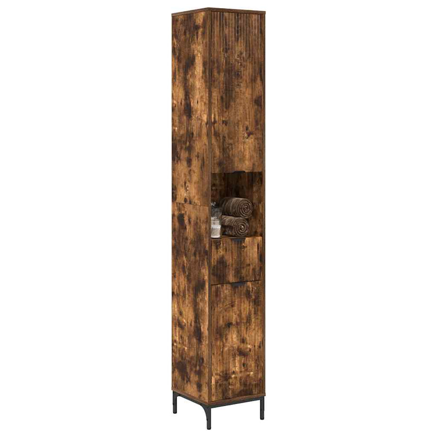 Hoge badkamerkast Gerookt eiken 31.5 x 33 x 190 cm Bewerkt hout