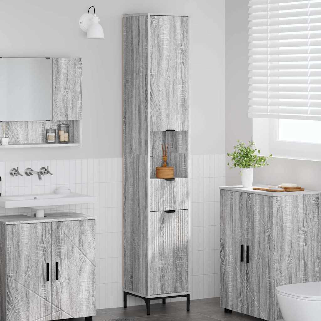 Hoge badkamerkast Grijs sonoma 31.5 x 33 x 190 cm Bewerkt hout