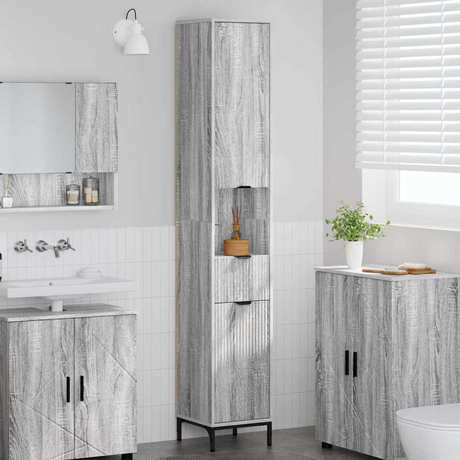 Hoge badkamerkast Grijs sonoma 31.5 x 33 x 190 cm Bewerkt hout