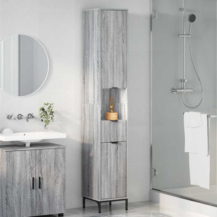 Hoge badkamerkast Grijs sonoma 31.5 x 33 x 190 cm Bewerkt hout