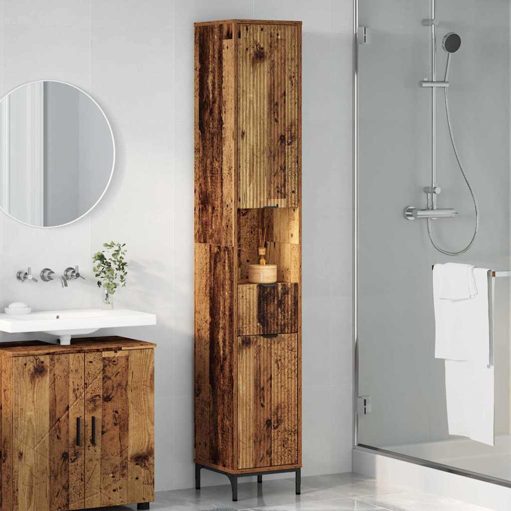 Hoge badkamerkast Oud hout 31.5 x 33 x 190 cm Bewerkt hout