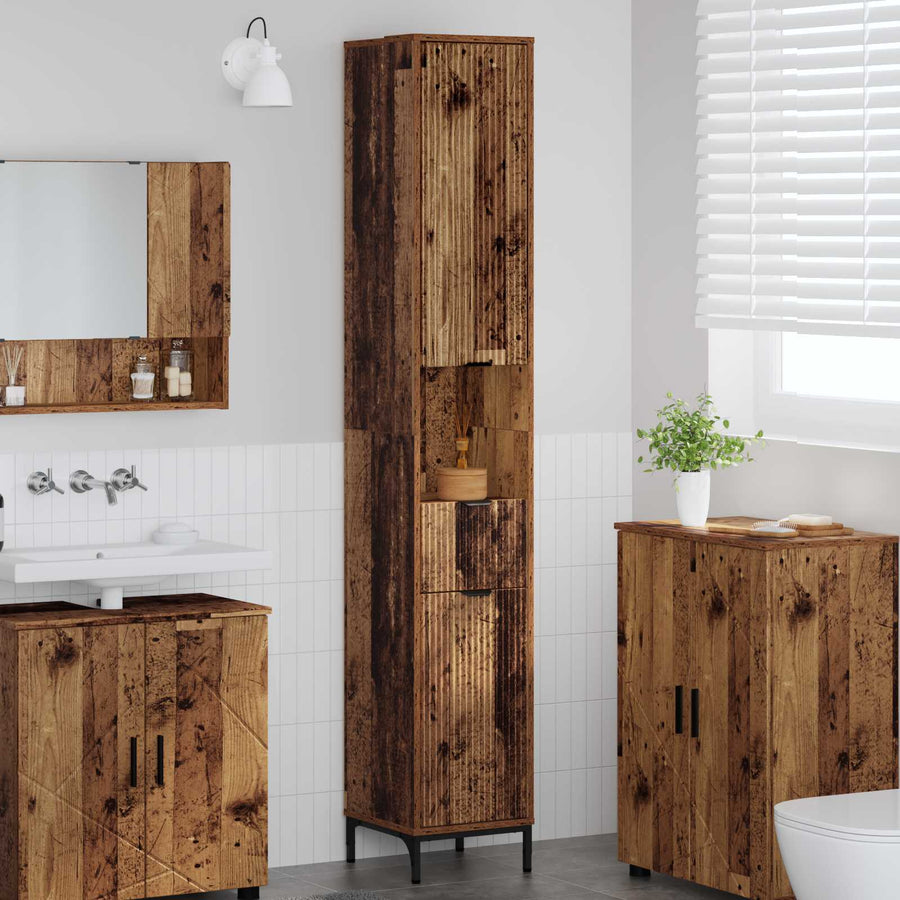 Badkamer Kast Oud Hout 31,5 x 33 x 190 cm Bewerkt hout, Metaal