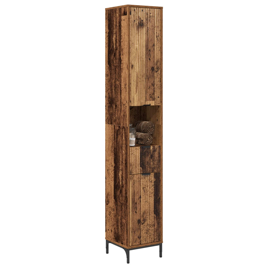Badkamer Kast Oud Hout 31,5 x 33 x 190 cm Bewerkt hout, Metaal