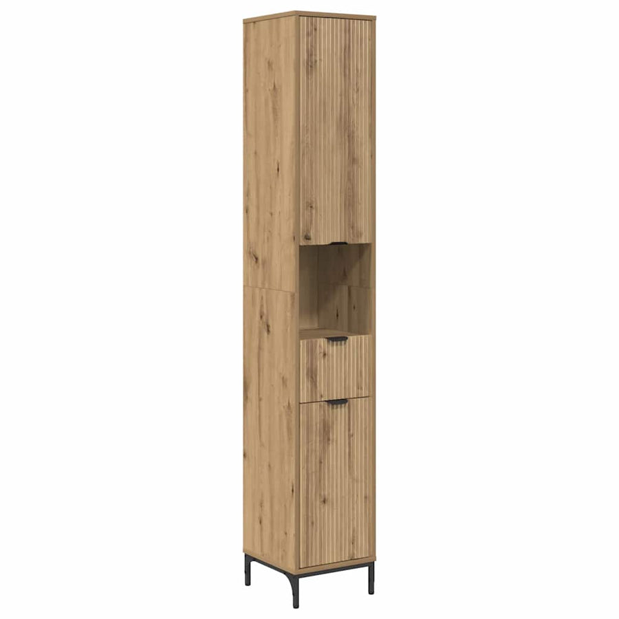 Hoge badkamerkast artisanaal eikenkleurig 31.5 x 33 x 190 cm