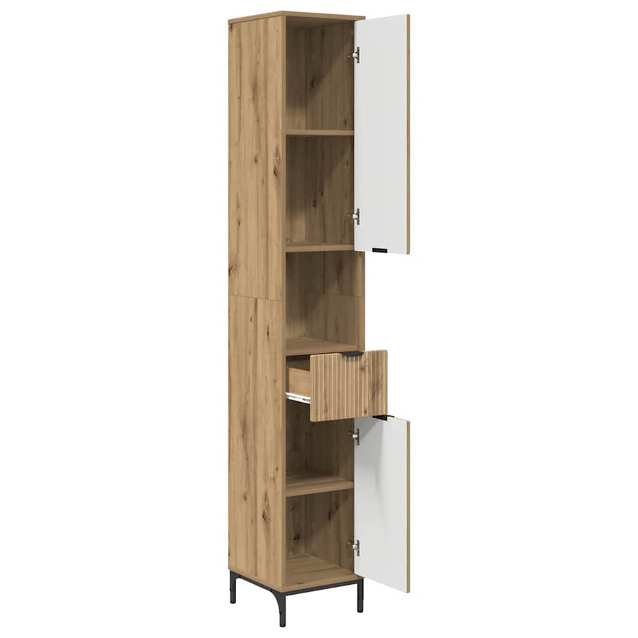 Hoge badkamerkast artisanaal eikenkleurig 31.5 x 33 x 190 cm