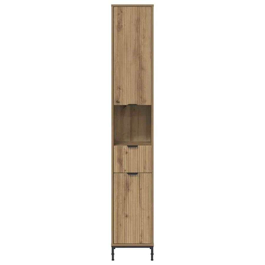 Hoge badkamerkast artisanaal eikenkleurig 31.5 x 33 x 190 cm