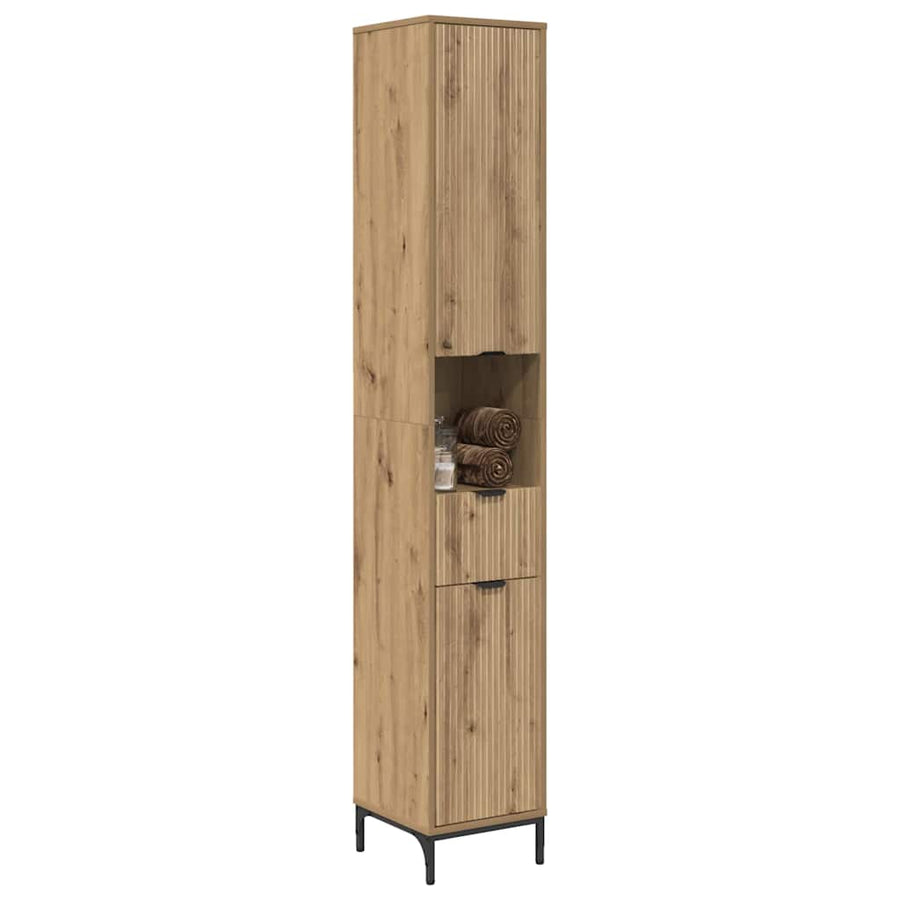 Hoge badkamerkast artisanaal eikenkleurig 31.5 x 33 x 190 cm