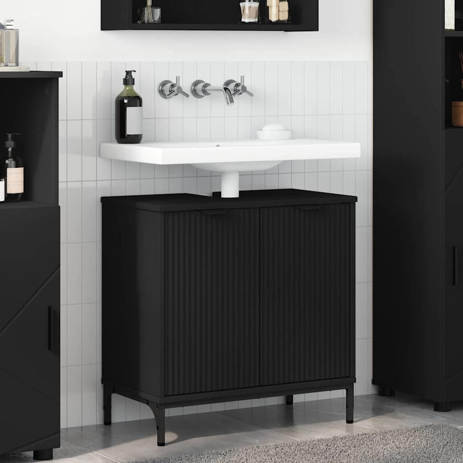 Badkamertenk te kast Zwart 60,5 x 33,5 x 61 cm Bewerkt hout