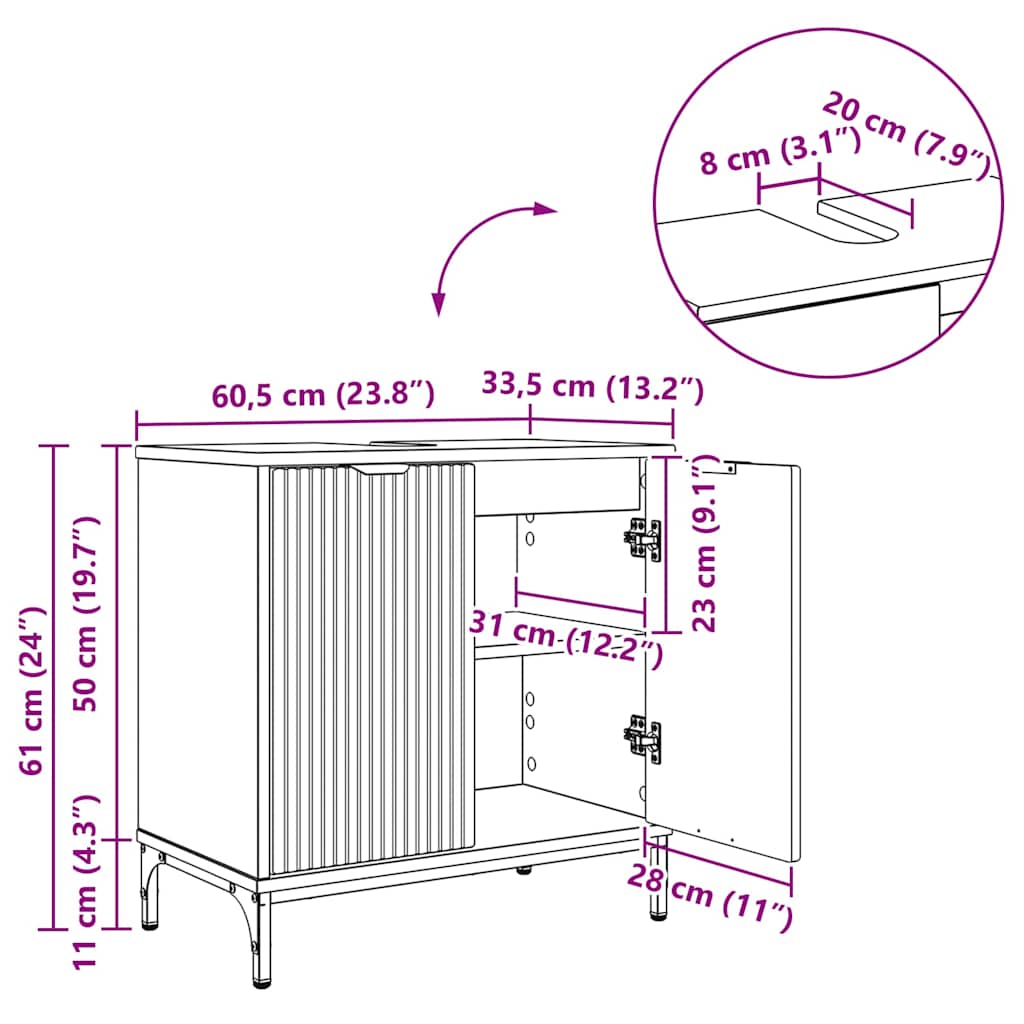 Badkamertenk te kast Zwart 60,5 x 33,5 x 61 cm Bewerkt hout