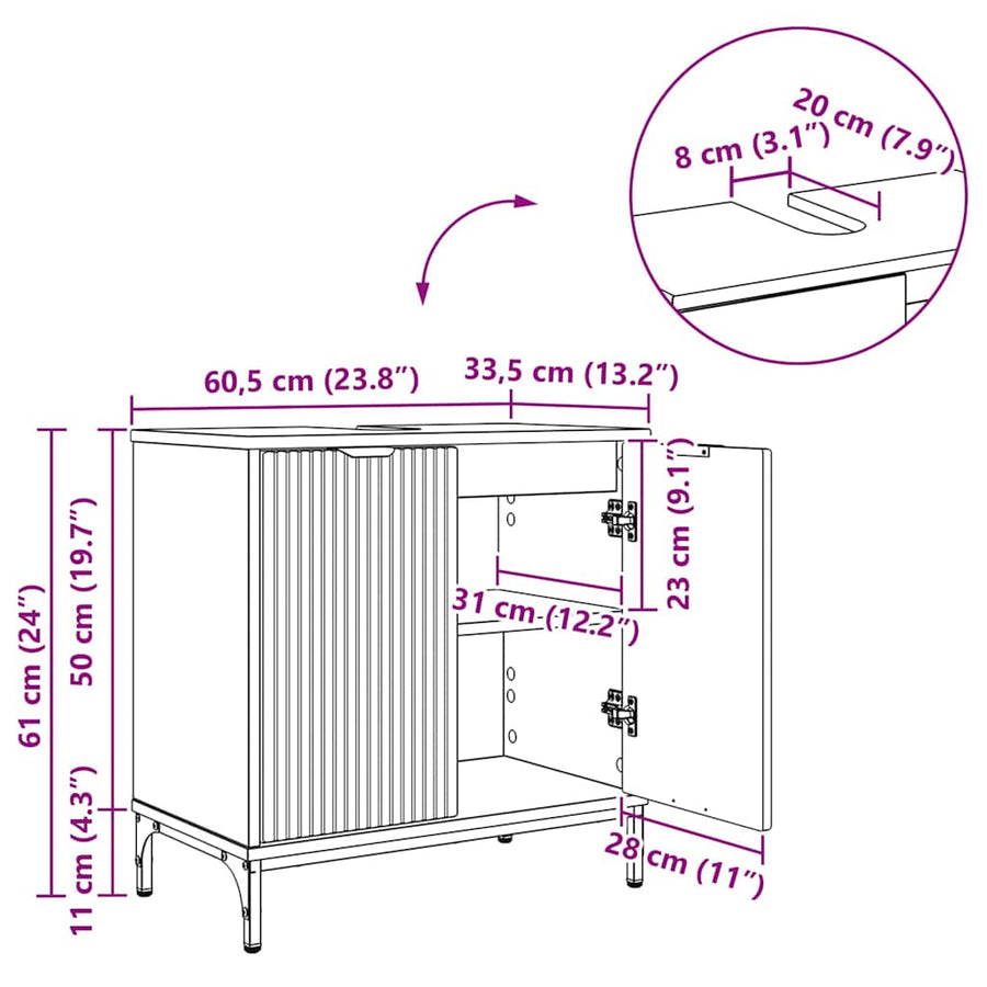 Badkamertenk te kast Zwart 60,5 x 33,5 x 61 cm Bewerkt hout