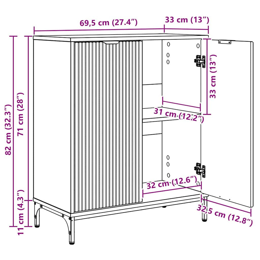 Dressoir Grijs Sonoma 69,5 x 33 x 82 cm Bewerkt hout