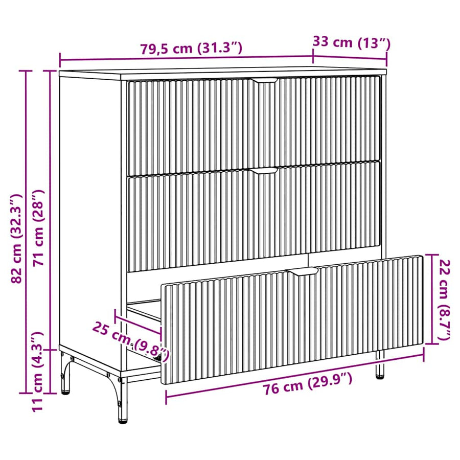 Dressoir met lade Wit 79,5 x 33 x 82 cm Bewerkt hout
