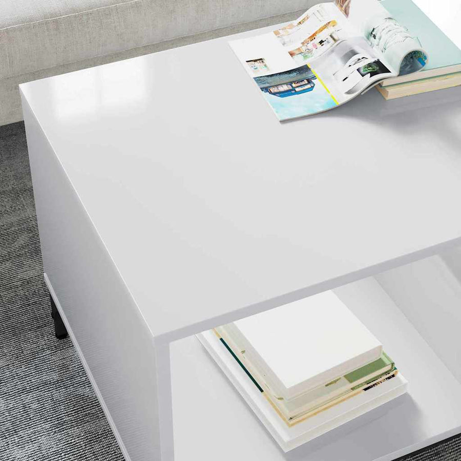 Salontafel met lade Hoogglans wit 90 x 49 x 46 cm Bewerkt hout