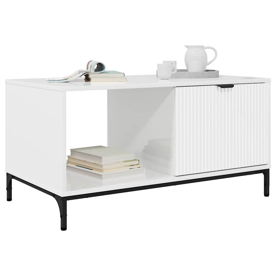 Salontafel met lade Hoogglans wit 90 x 49 x 46 cm Bewerkt hout