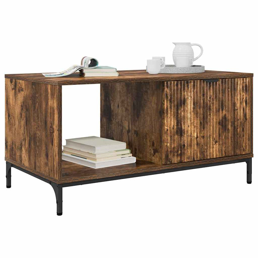 Salontafel met lade Gerookt eiken 90 x 49 x 46 cm Bewerkt hout