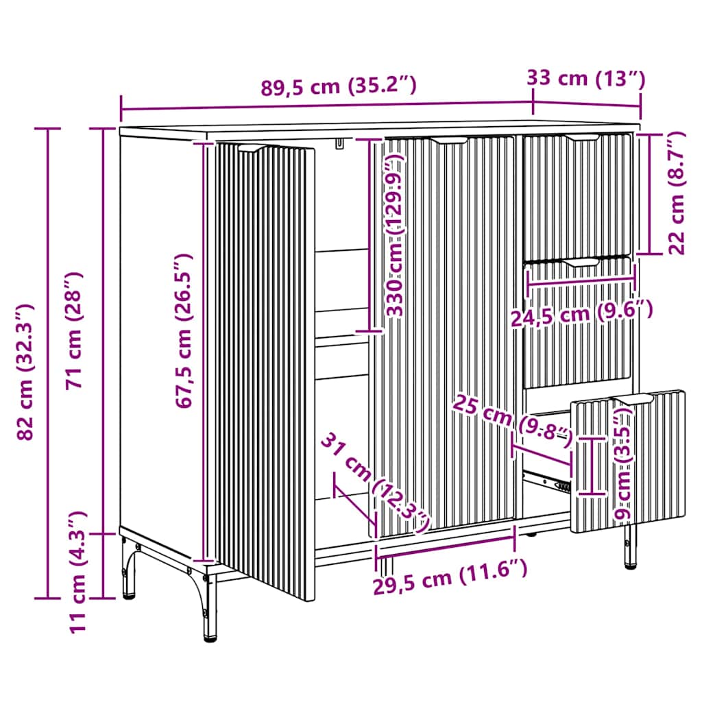 Dressoir met lade Wit 89,5 x 33 x 82 cm Bewerkt hout