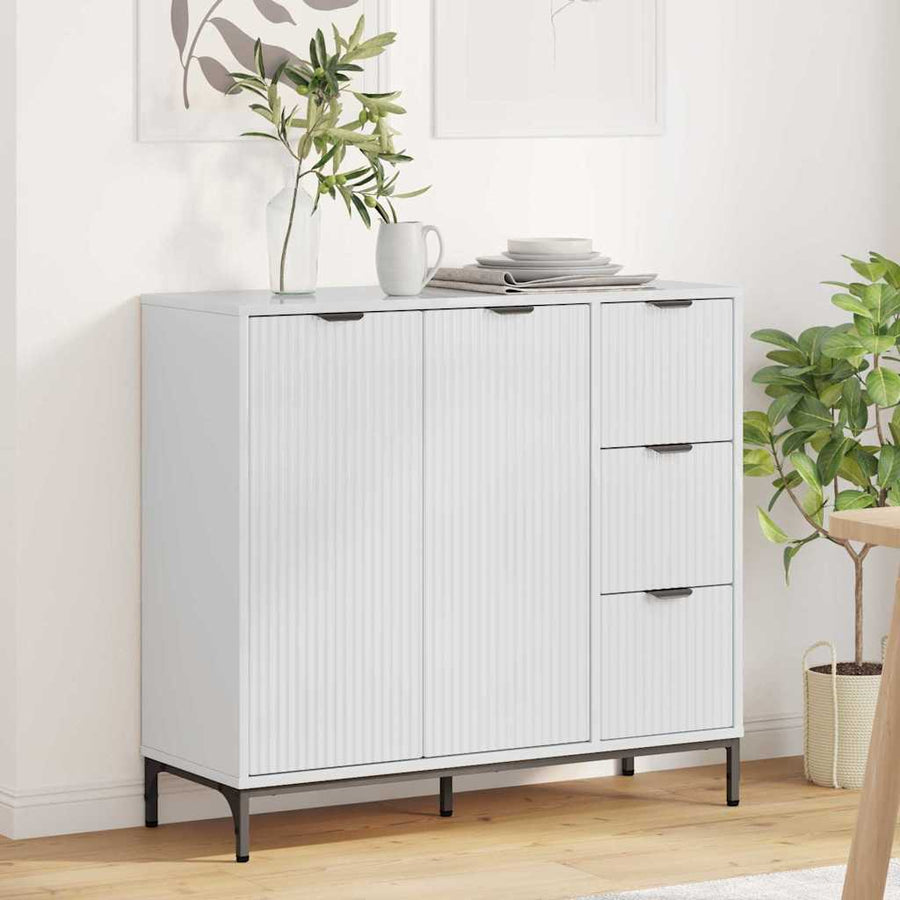 Dressoir met lade Hoogglans wit 89,5 x 33 x 82 cm Bewerkt hout