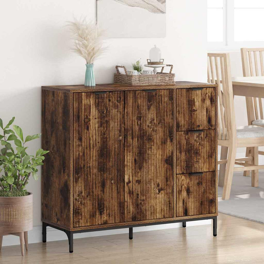 Dressoir met lade Gerookt eiken 89,5 x 33 x 82 cm Bewerkt hout