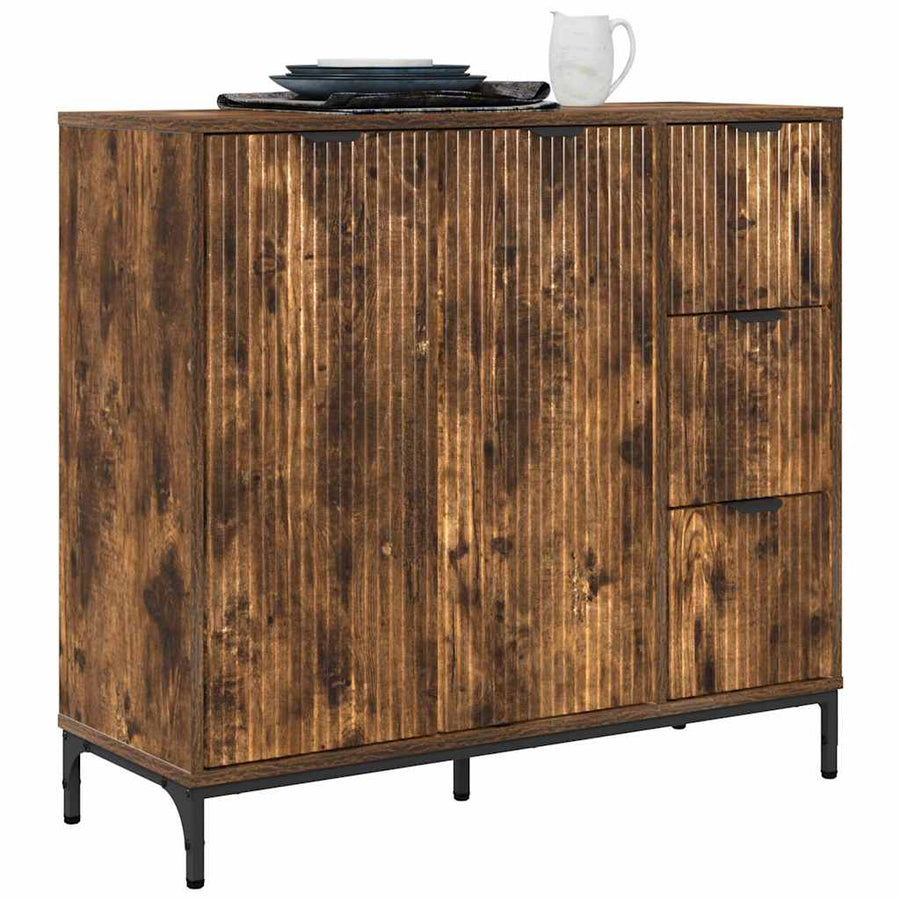 Dressoir met lade Gerookt eiken 89,5 x 33 x 82 cm Bewerkt hout