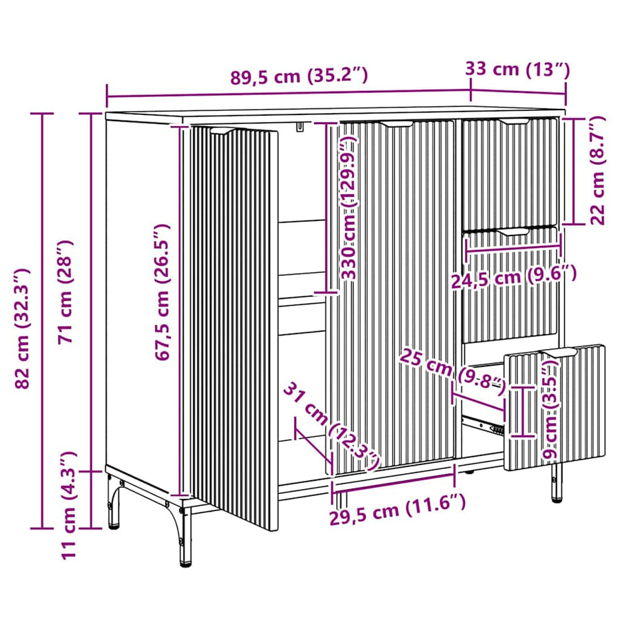 Dressoir met lade Grijs sonoma 89,5 x 33 x 82 cm Bewerkt hout