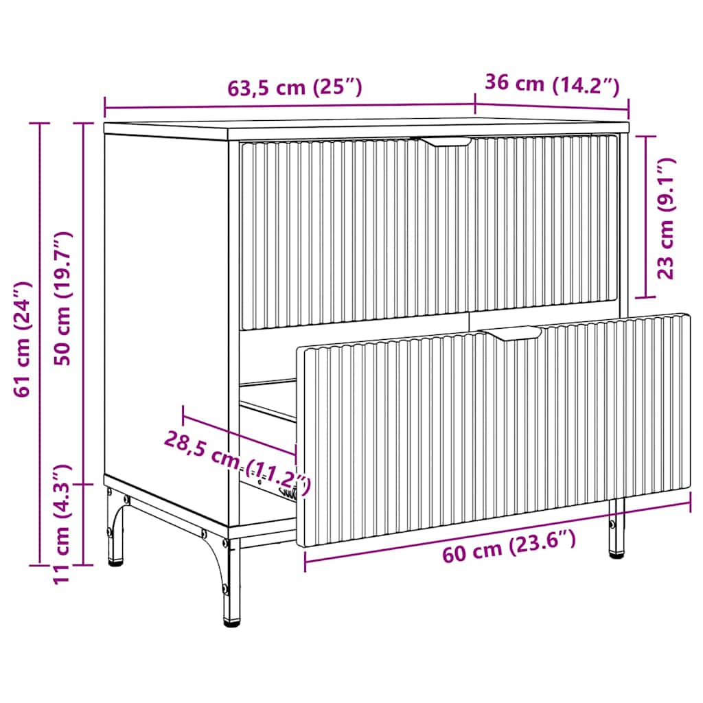 Nachtkastje met lade Oud hout 63.5 x 36 x 61 cm Bewerkt hout