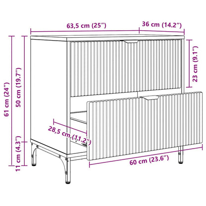 Nachtkastje met lade Oud hout 63.5 x 36 x 61 cm Bewerkt hout