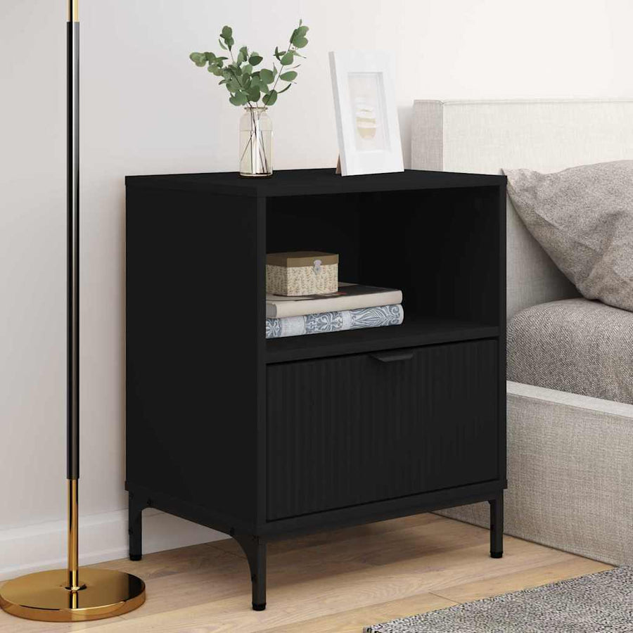 met lade 2 pcs Zwart 49 x 36 x 61 cm Bewerkt hout
