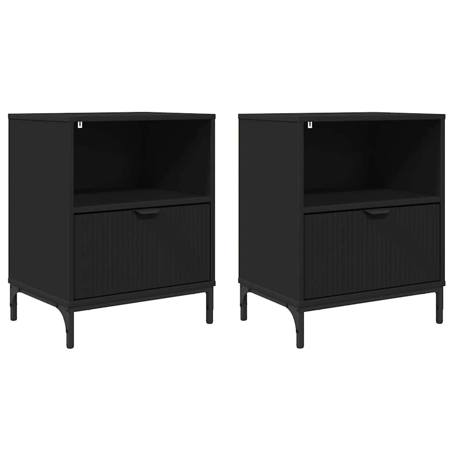 met lade 2 pcs Zwart 49 x 36 x 61 cm Bewerkt hout