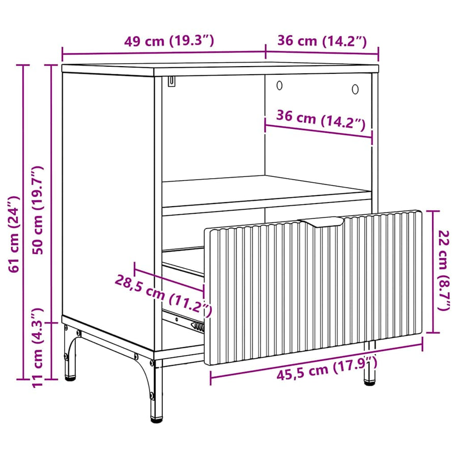 met lade 2 pcs Zwart 49 x 36 x 61 cm Bewerkt hout