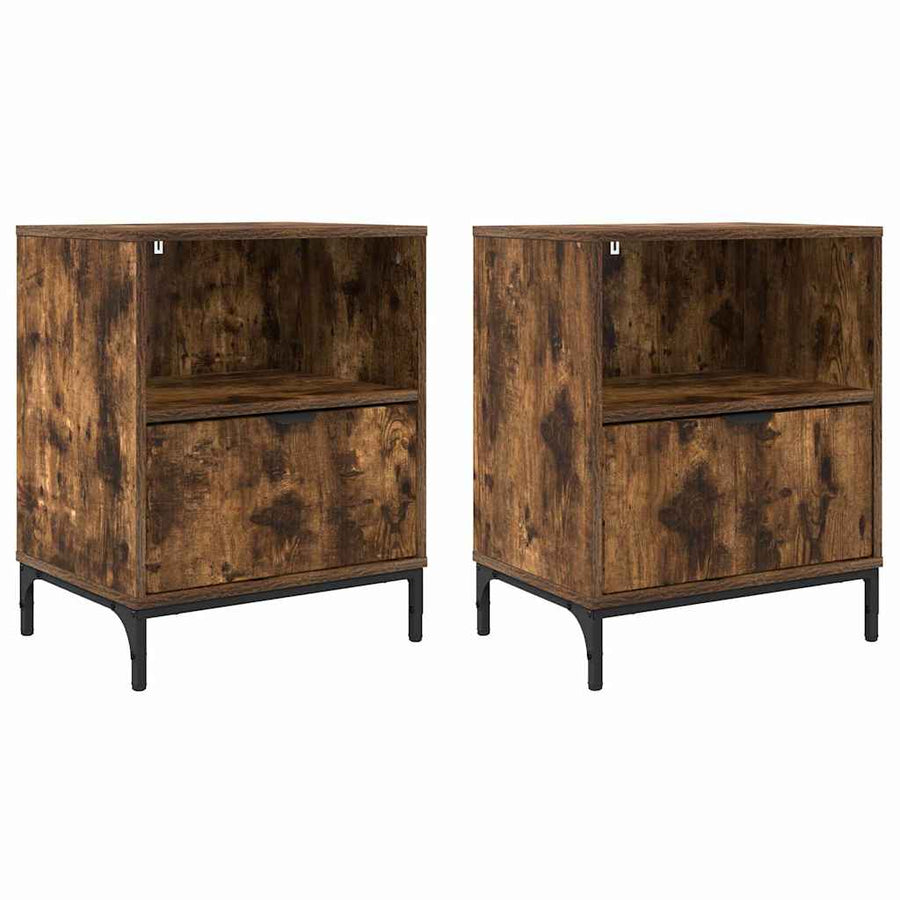 met lade 2 pcs Gerookt eiken 49 x 36 x 61 cm Bewerkt hout