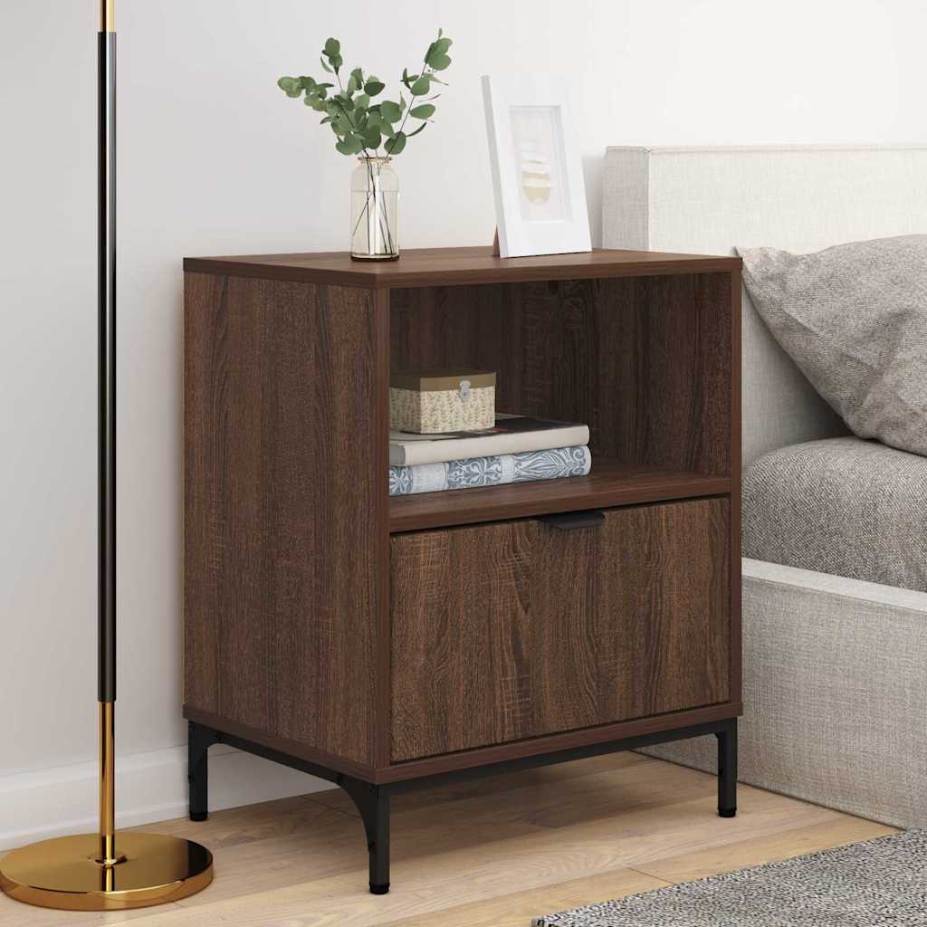 met lade 2 pcs bruin eikenkleur 49 x 36 x 61 cm Bewerkt hout