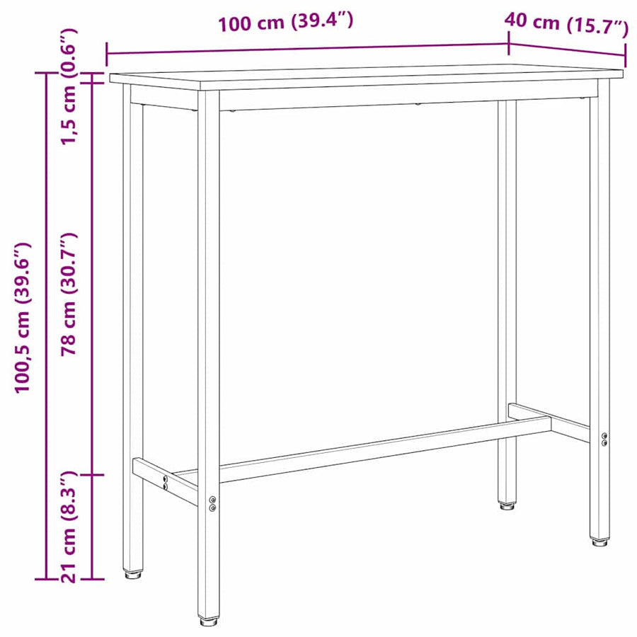 Tafel Oudhout 100 x 40 x 100,5 cm Engineered hout en staal