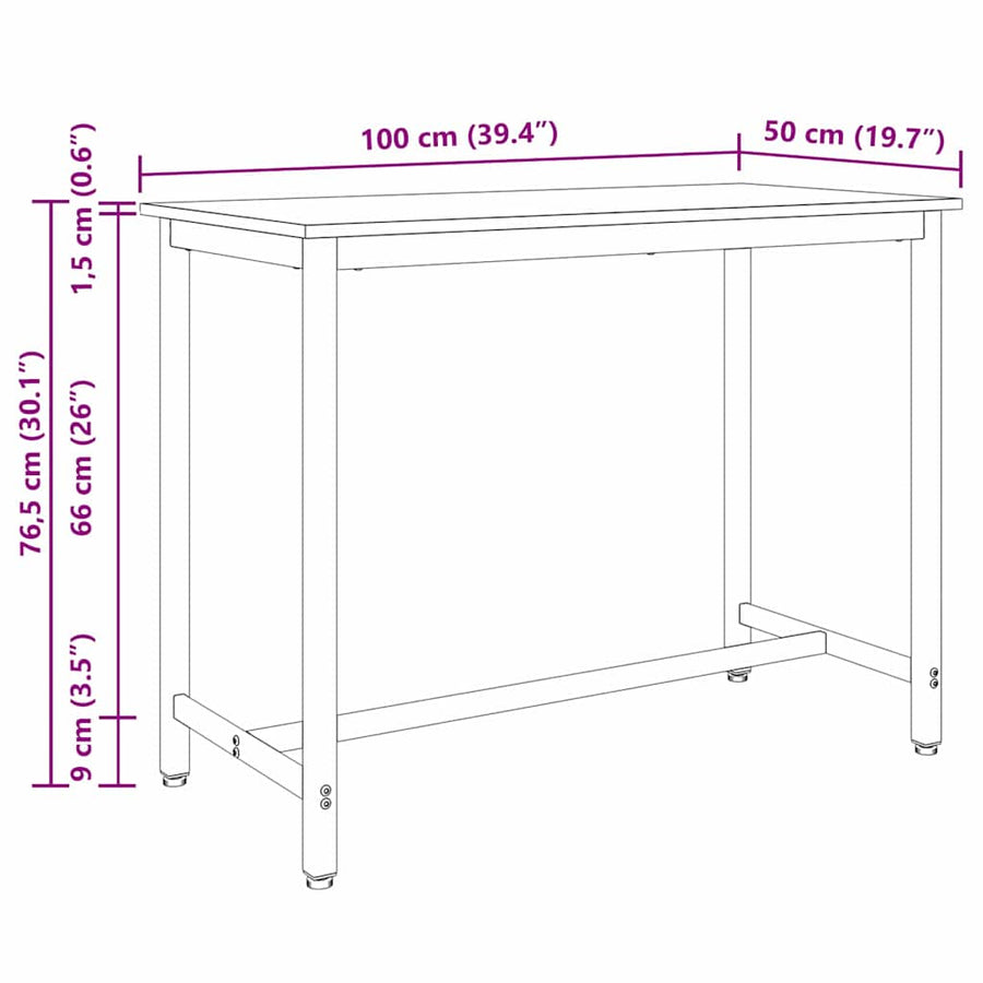 Tafel Zwart Eiken 100 x 50 x 76,5 cm Engineered hout en staal