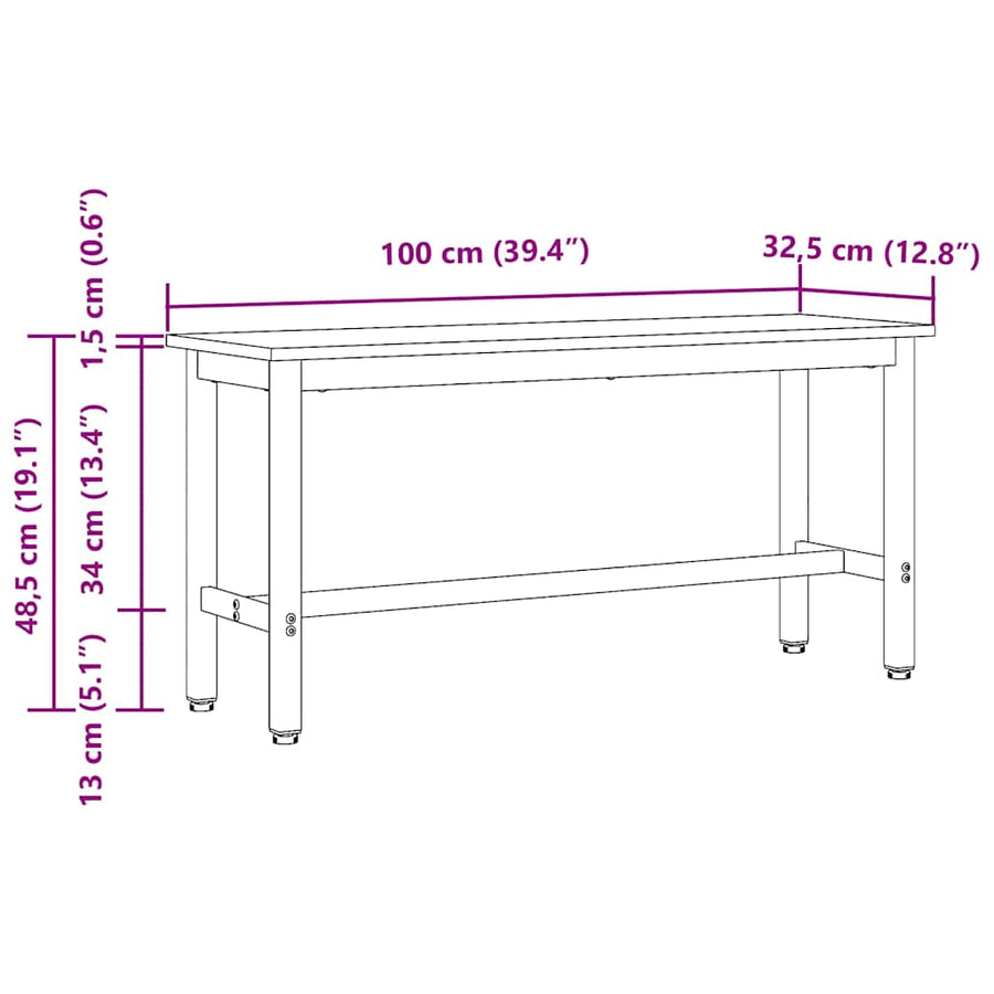 Eetbank Gerookt eiken 100 x 32,5 x 48,5 cm