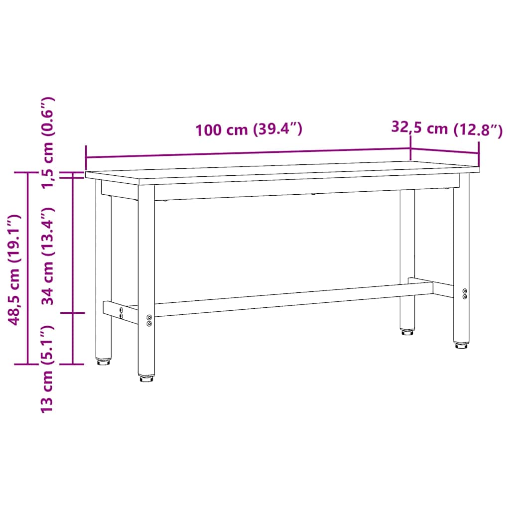 Eetbank 2 pcs Artisan Eiken 100 x 32,5 x 48,5 cm