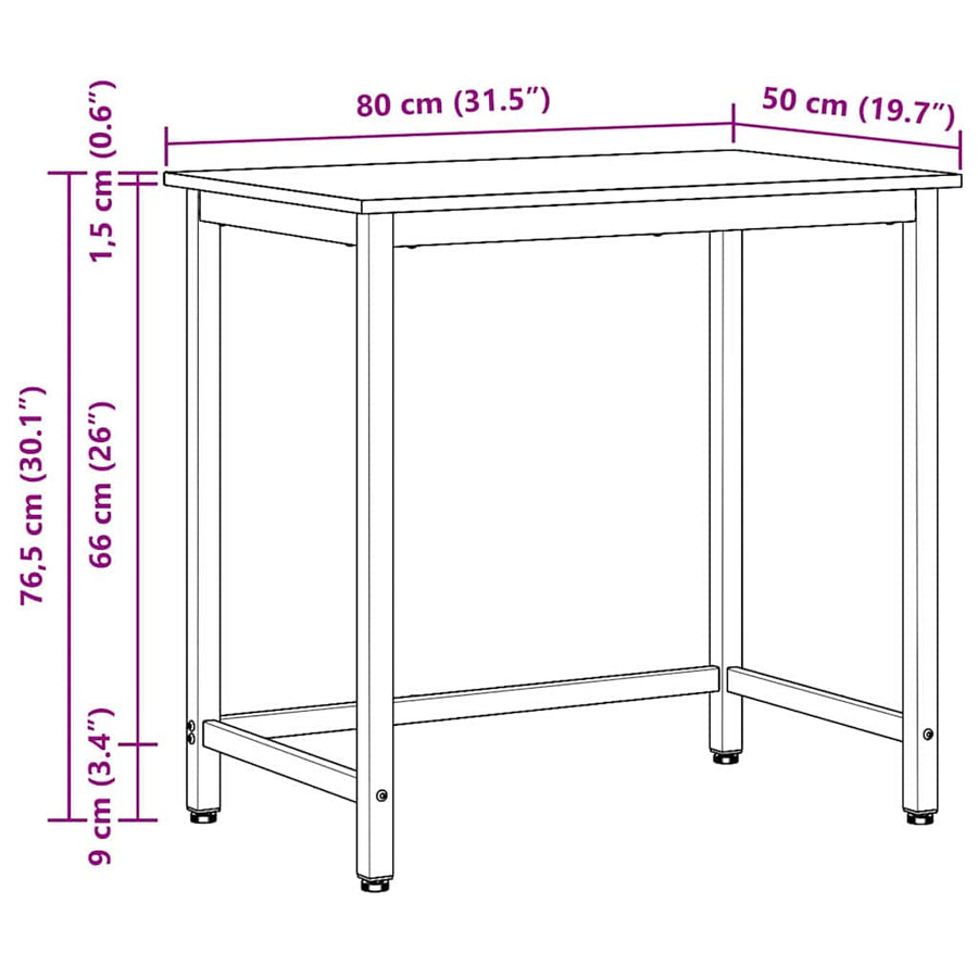 Tafel Zwart Eiken 100 x 50 x 76,5 cm Engineered hout en staal