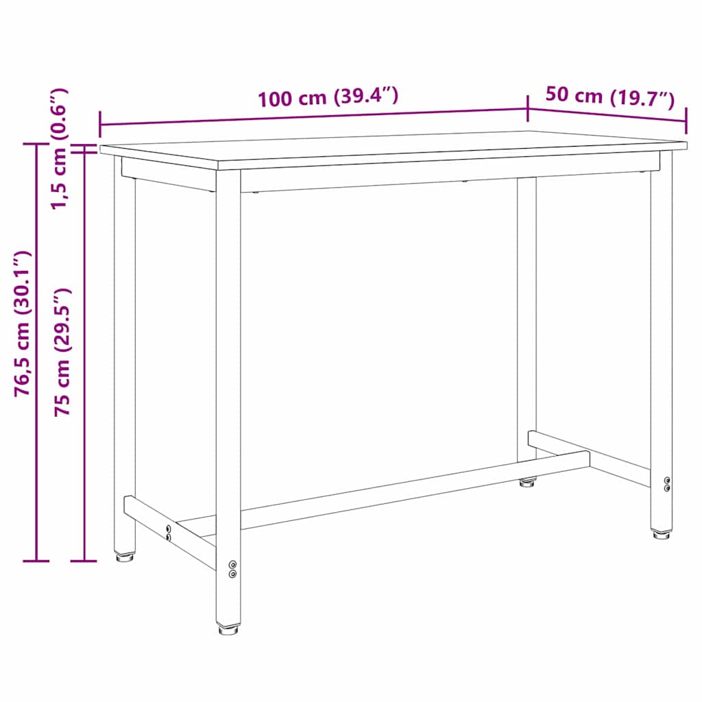 Tafel Zwart Eiken 100 x 50 x 76,5 cm Engineered hout en staal