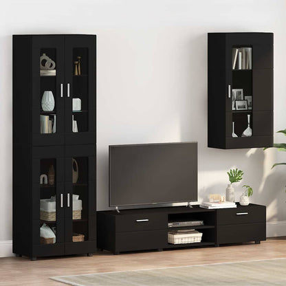 Houten Kast met opslag Zwart 50 x 29 x 100 cm Bewerkt hout