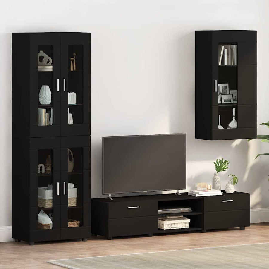 Houten Kast met opslag Zwart 50 x 29 x 100 cm Bewerkt hout